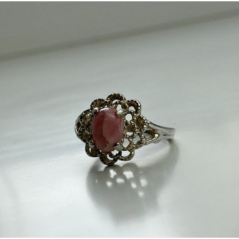 925 Sterling Silver Pink Agate Ring Size 6
