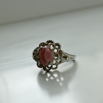 925 Sterling Silver Pink Agate Ring Size 6
