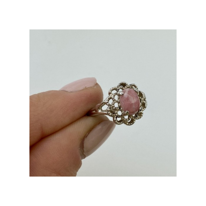 925 Sterling Silver Pink Agate Ring Size 6