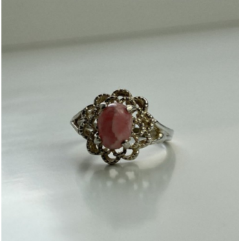 925 Sterling Silver Pink Agate Ring Size 6