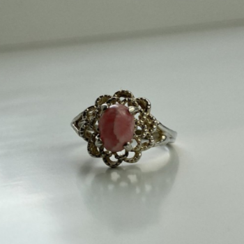 925 Sterling Silver Pink Agate Ring Size 6