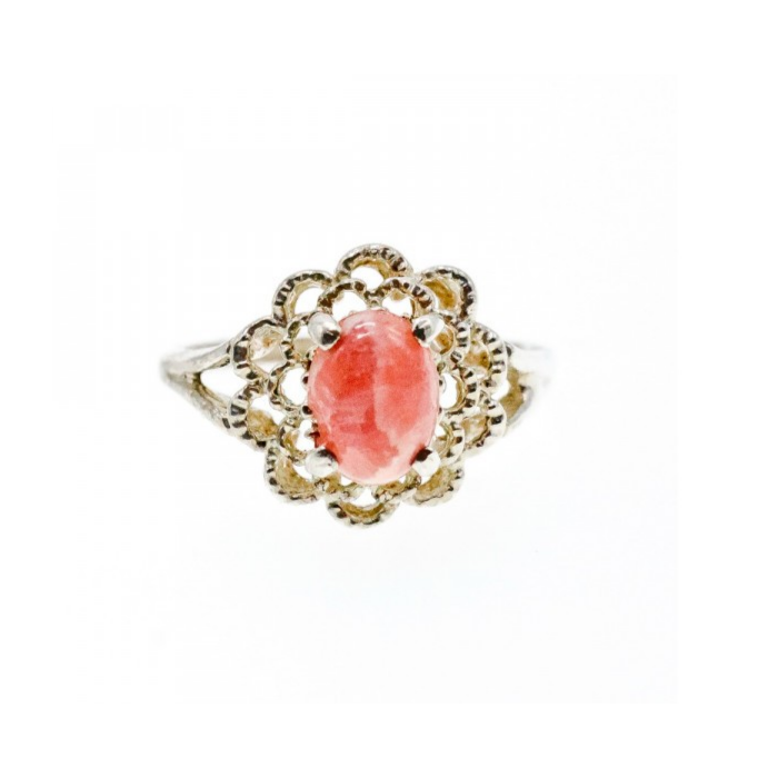 925 Sterling Silver Pink Agate Ring Size 6