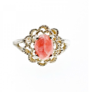 925 Sterling Silver Pink Agate Ring Size 6