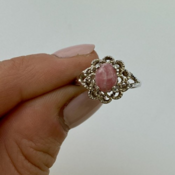 925 Sterling Silver Pink Agate Ring Size 6