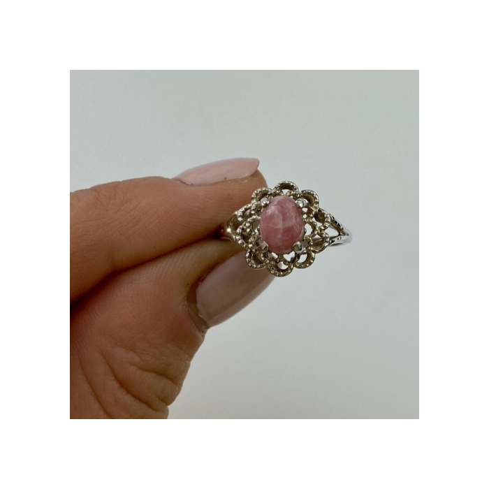 925 Sterling Silver Pink Agate Ring Size 6