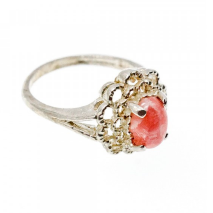 925 Sterling Silver Pink Agate Ring Size 6