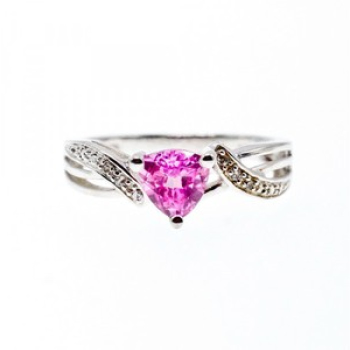 925 Sterling Silver Pink Spinel & CZ Ring Size 7