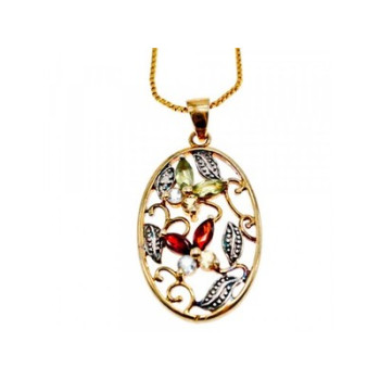 925 Sterling Silver Gold Plated Multi Gemstones Chain with Pendant
