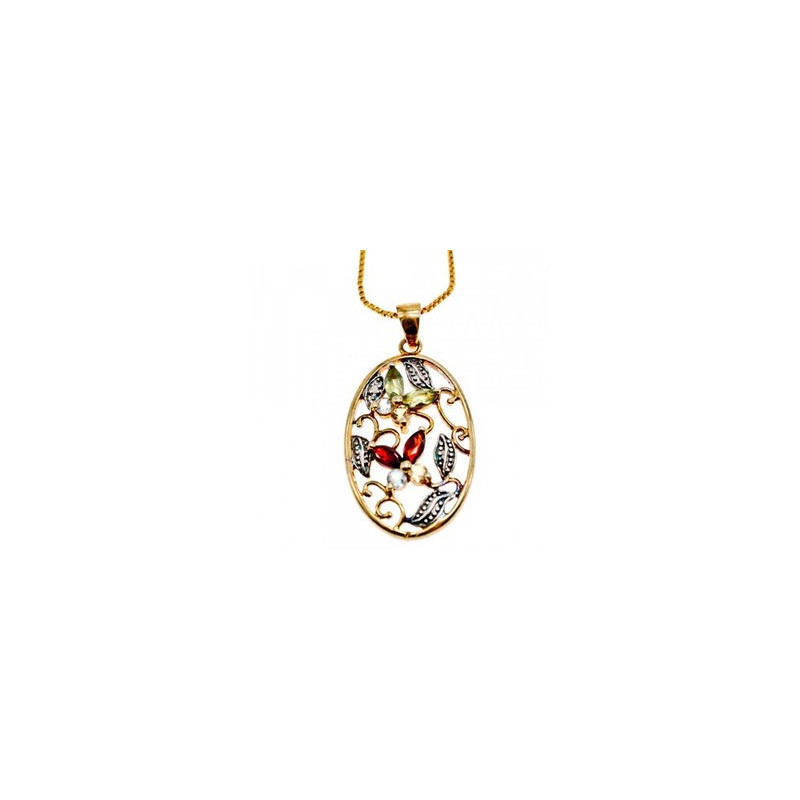 925 Sterling Silver Gold Plated Multi Gemstones Chain with Pendant