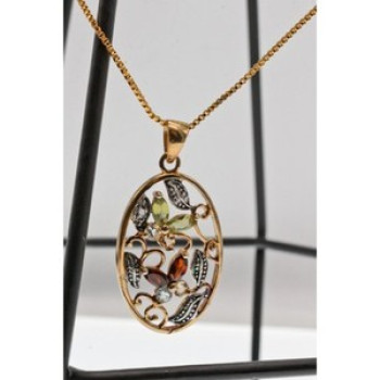 925 Sterling Silver Gold Plated Multi Gemstones Chain With Pendant