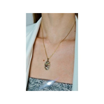 925 Sterling Silver Gold Plated Multi Gemstones Chain with Pendant