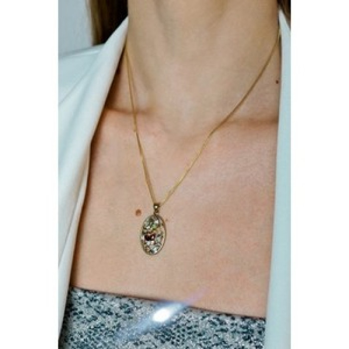 925 Sterling Silver Gold Plated Multi Gemstones Chain With Pendant
