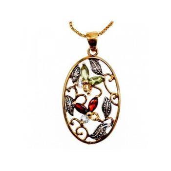 925 Sterling Silver Gold Plated Multi Gemstones Chain with Pendant