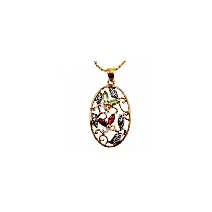925 Sterling Silver Gold Plated Multi Gemstones Chain with Pendant
