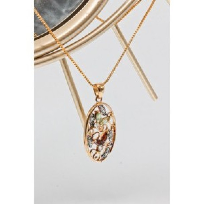 925 Sterling Silver Gold Plated Multi Gemstones Chain With Pendant