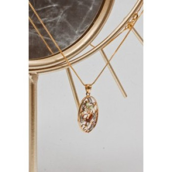 925 Sterling Silver Gold Plated Multi Gemstones Chain With Pendant