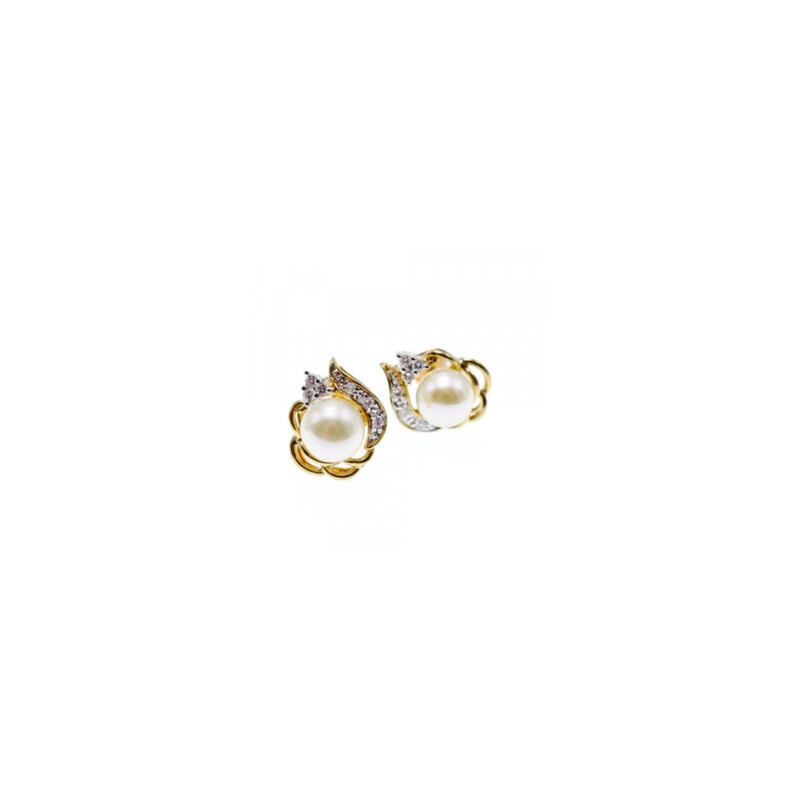 14K YELLOW GOLD PEARL & DIAMONDS EARRINGS