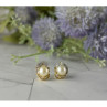 14K Yellow Gold Pearl & Diamonds Earrings