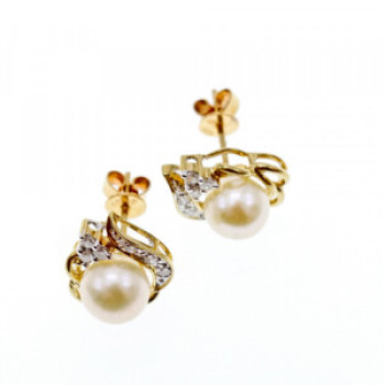 14K Yellow Gold Pearl & Diamonds Earrings