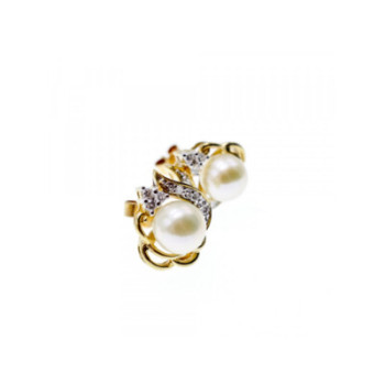 14K YELLOW GOLD PEARL & DIAMONDS EARRINGS