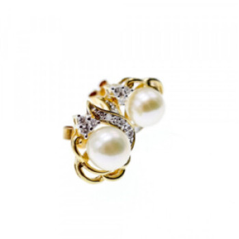 14K Yellow Gold Pearl & Diamonds Earrings