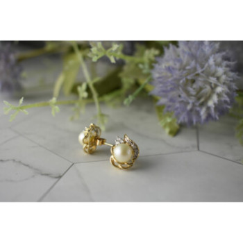 14K YELLOW GOLD PEARL & DIAMONDS EARRINGS
