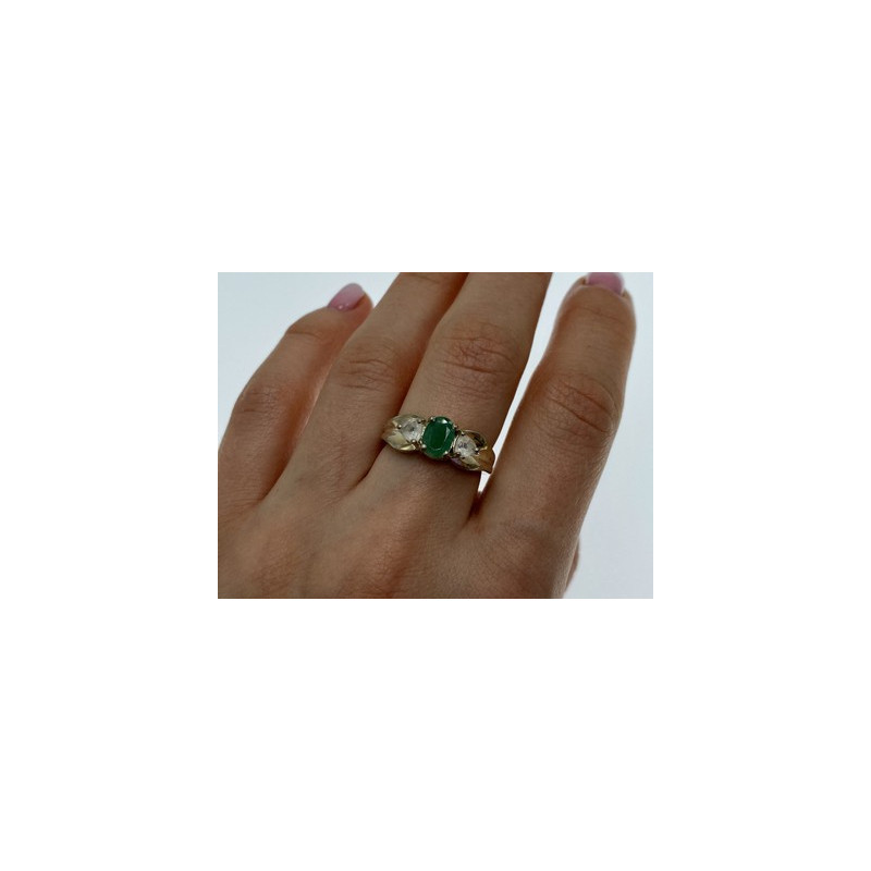 925 Sterling Silver Emerald & White Spinel Ring Size 10
