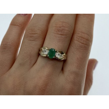 925 Sterling Silver Emerald & White Spinel Ring Size 10