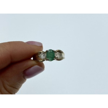 925 Sterling Silver Emerald & White Spinel Ring Size 10