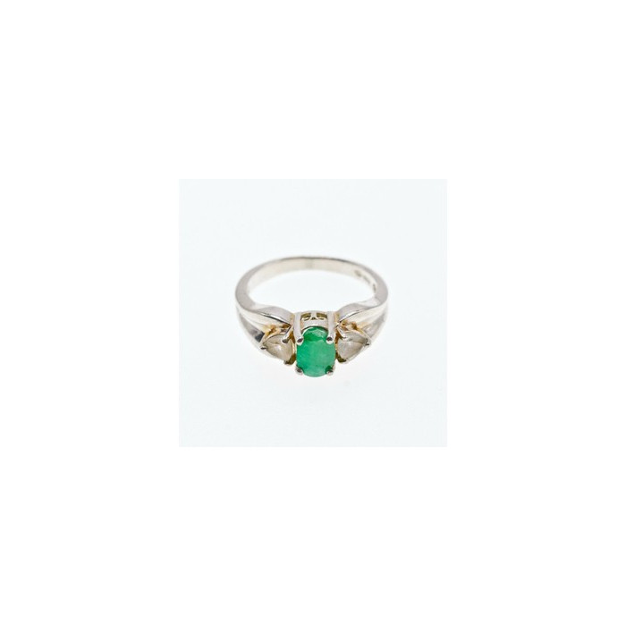 925 Sterling Silver Emerald & White Spinel Ring Size 10