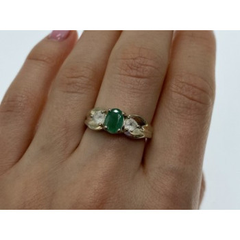 925 Sterling Silver Emerald & White Spinel Ring Size 10