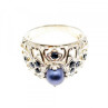 925 Sterling Silver Pearl & Sapphires Ring Size 6.75
