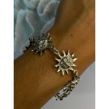 Vintage 925 Sterling Silver Sun Face Bracelet Length 8.5