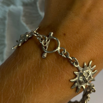 Vintage 925 Sterling Silver Sun Face Bracelet Length 8.5