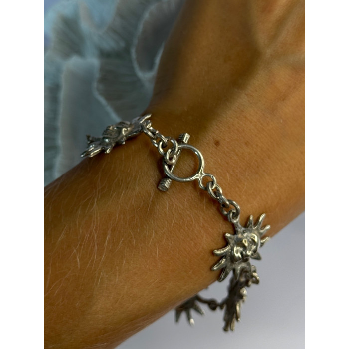 Vintage 925 Sterling Silver Sun Face Bracelet Length 8.5