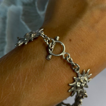 Vintage 925 Sterling Silver Sun Face Bracelet Length 8.5