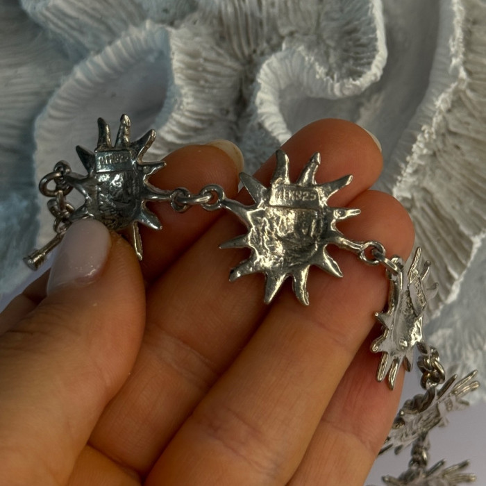 Vintage 925 Sterling Silver Sun Face Bracelet Length 8.5