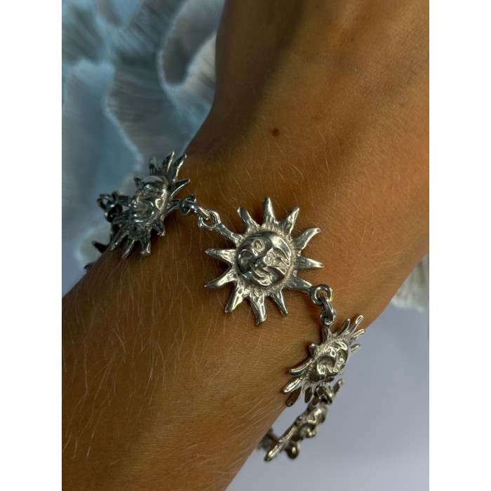 Vintage 925 Sterling Silver Sun Face Bracelet Length 8.5