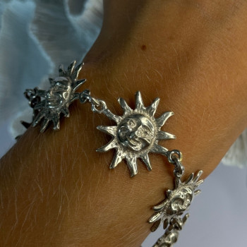 Vintage 925 Sterling Silver Sun Face Bracelet Length 8.5