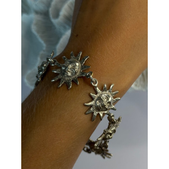 Vintage 925 Sterling Silver Sun Face Bracelet Length 8.5