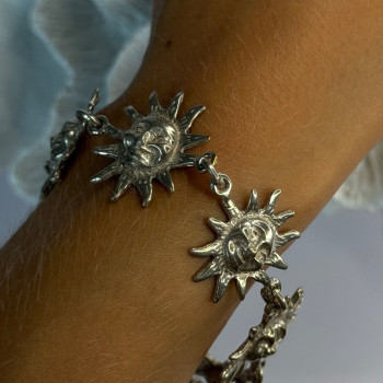 Vintage 925 Sterling Silver Sun Face Bracelet Length 8.5