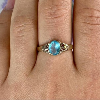 925 Sterling Silver Blue Topaz Ring Size 10
