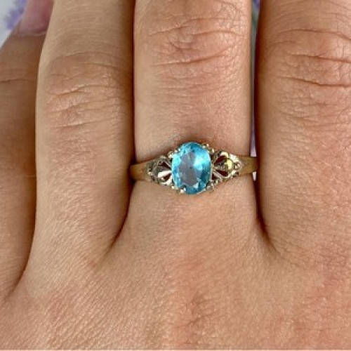 925 Sterling Silver Blue Topaz Ring Size 10