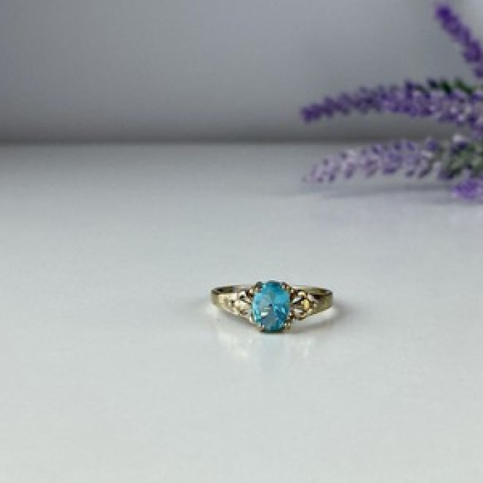 925 Sterling Silver Blue Topaz Ring Size 10