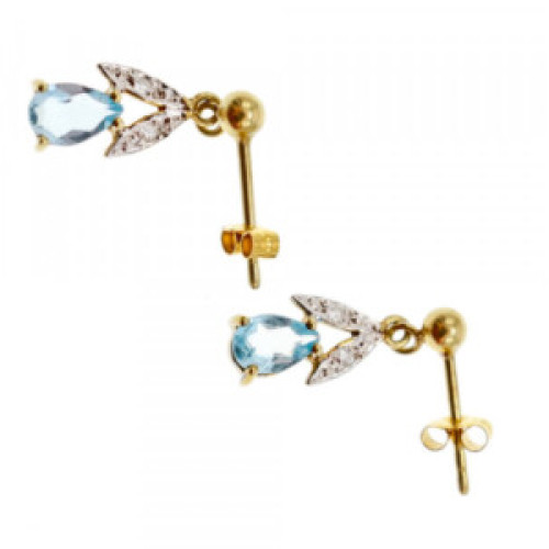 18K Yellow Gold Blue Topaz & Diamonds Earrings