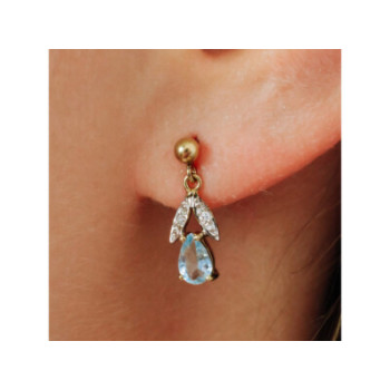 18K YELLOW GOLD BLUE TOPAZ & DIAMONDS EARRINGS