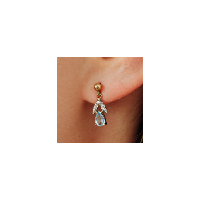 18K YELLOW GOLD BLUE TOPAZ & DIAMONDS EARRINGS