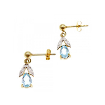 18K YELLOW GOLD BLUE TOPAZ & DIAMONDS EARRINGS