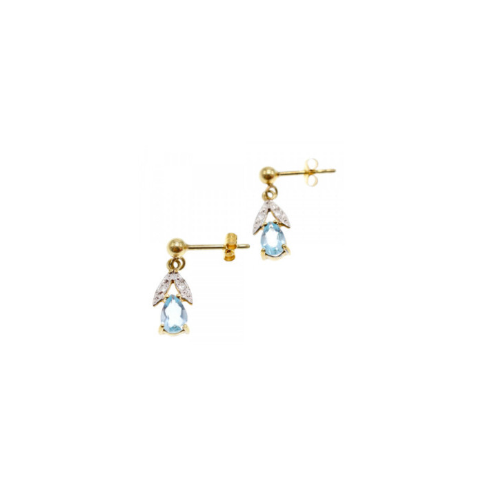 18K YELLOW GOLD BLUE TOPAZ & DIAMONDS EARRINGS
