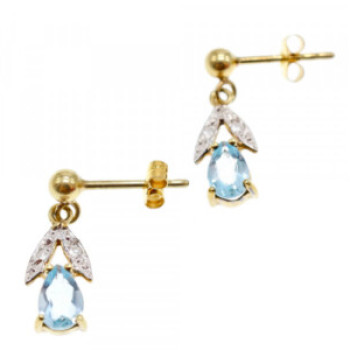 18K Yellow Gold Blue Topaz & Diamonds Earrings